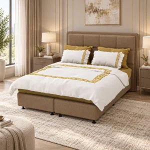 Duvet Covet White W/ Golden Garland Emb. 100% Cotton