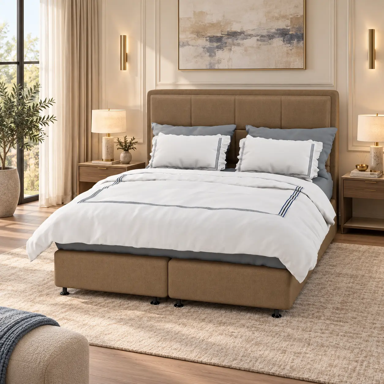 Bedding Set ( W/3 Grey Line Emb) + Comforter